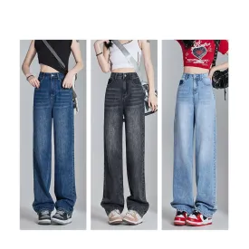 High-Waisted Thin Slimming Draping Versatile Loose Fit Straight Leg Jeans