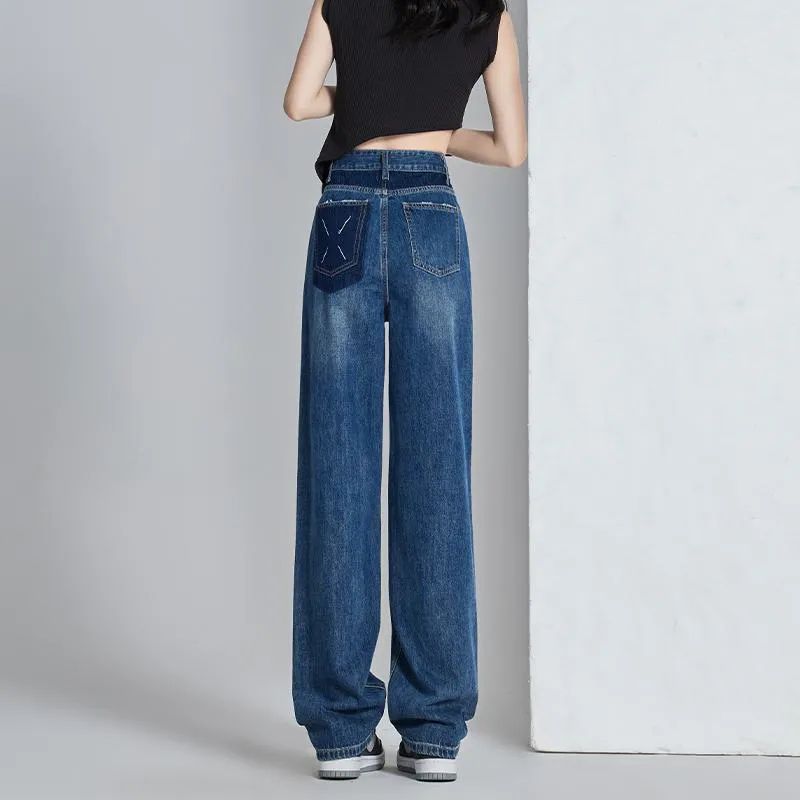 High-Waisted Thin Slimming Draping Versatile Loose Fit Straight Leg Jeans