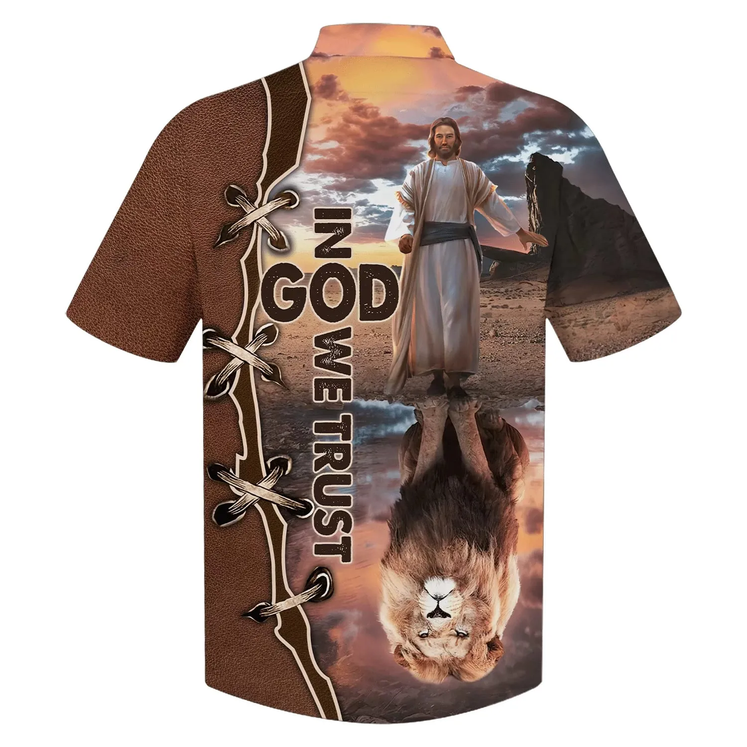 In God We Trust Jesus And Lion Hawaiian Shirts - Christian Hawaiian Shirt - Hawaiian Shirts For Men