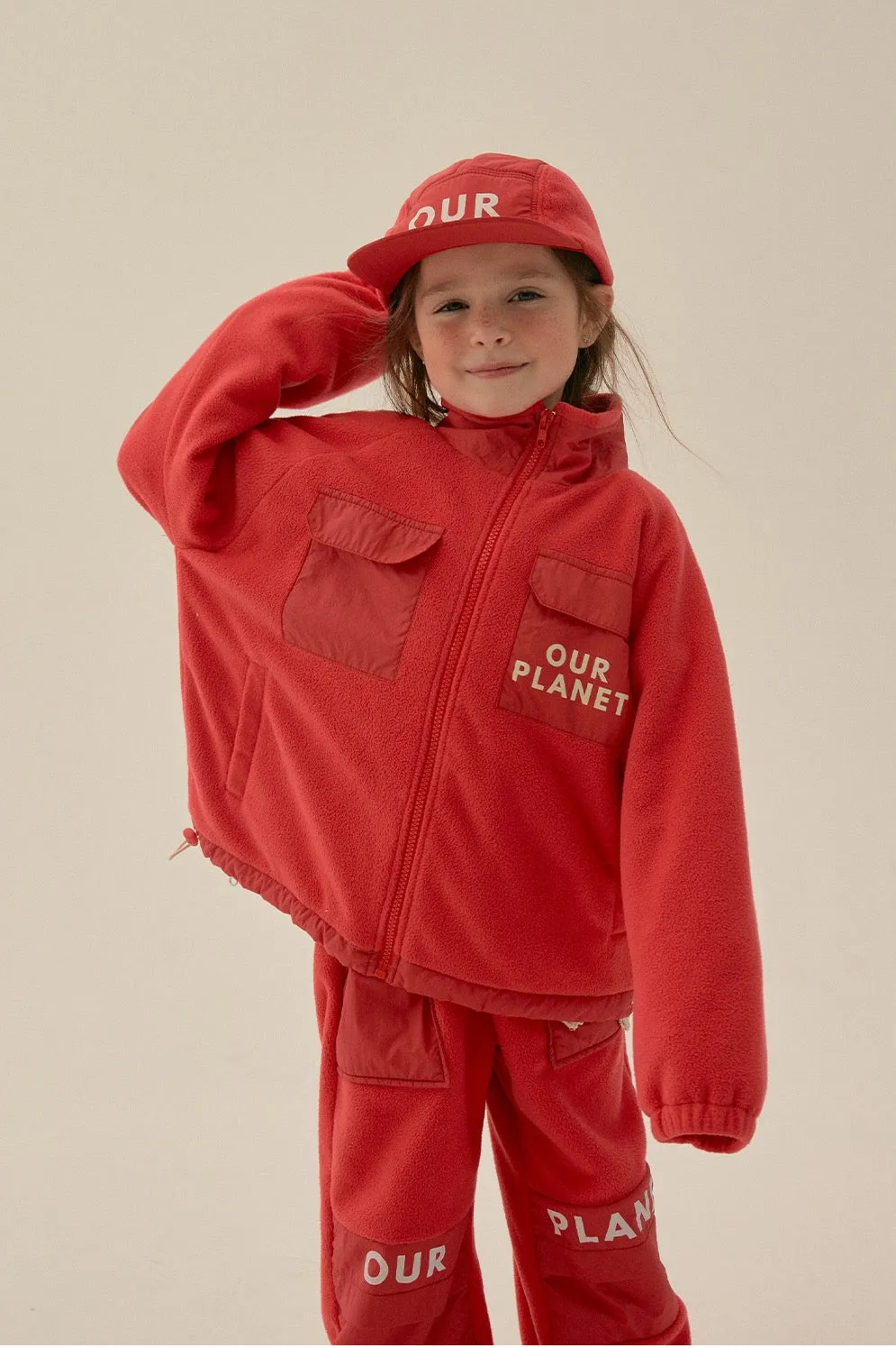 Jelly Mallow Our Planet  Fleece Zip-up Jacket Red