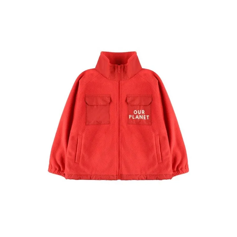 Jelly Mallow Our Planet  Fleece Zip-up Jacket Red