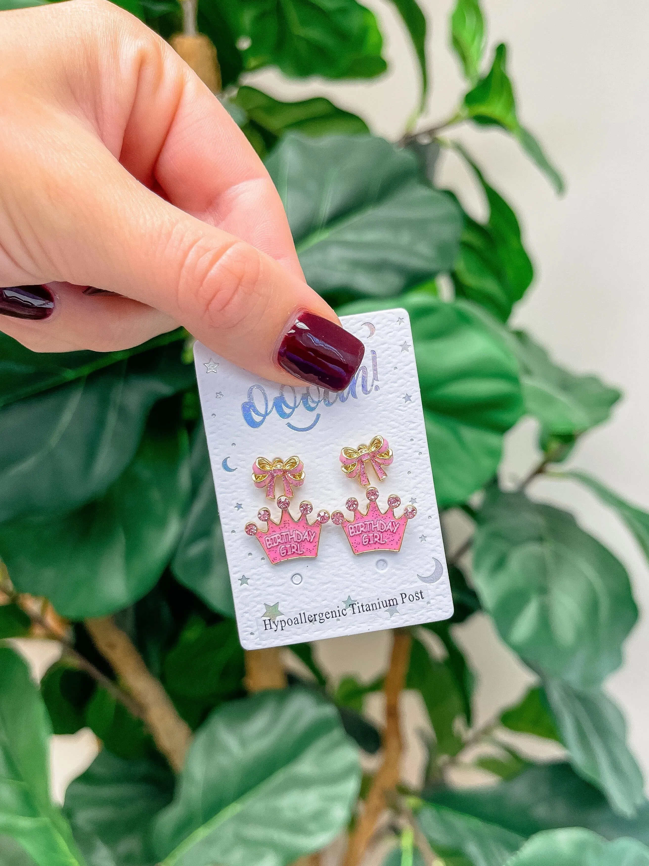 Kids 'Birthday Girl' Stud Earring Set