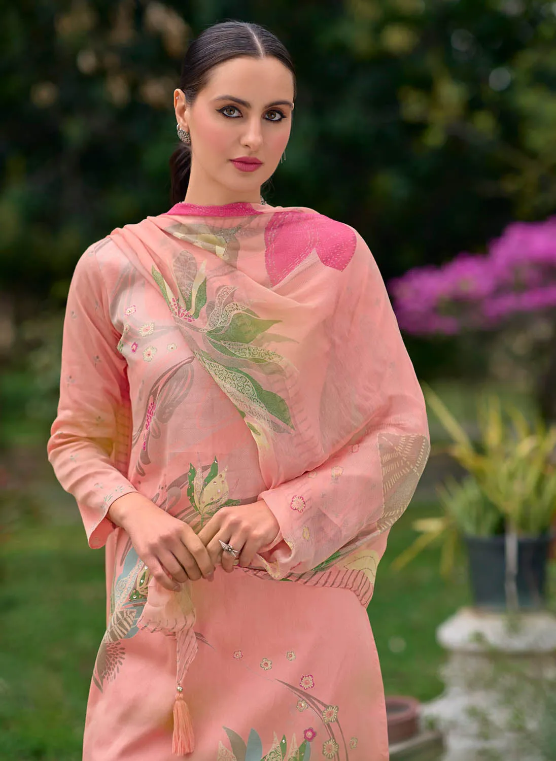 Kilory Peach Unstitched Cotton Salwar Suit Material for Women