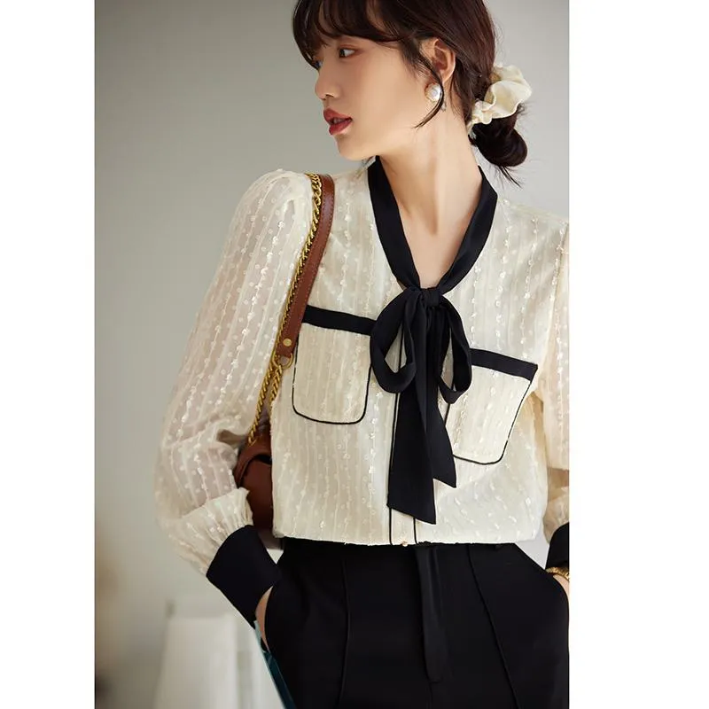 Lace Color-Blocking Classic Blouse