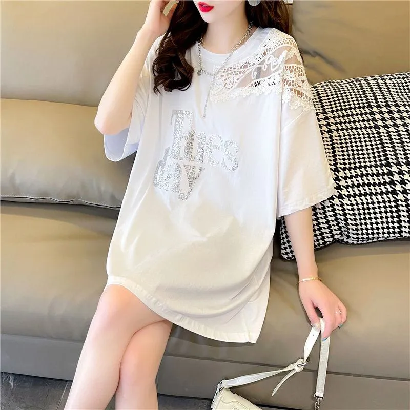 Lace Loose Fit Patchwork Plus Blouse