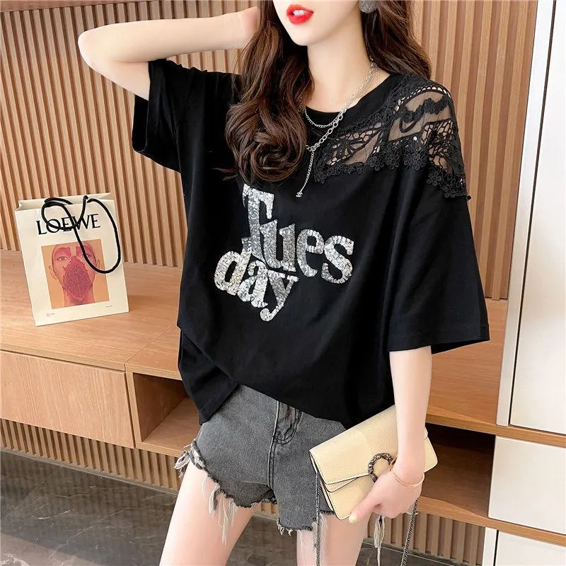 Lace Loose Fit Patchwork Plus Blouse