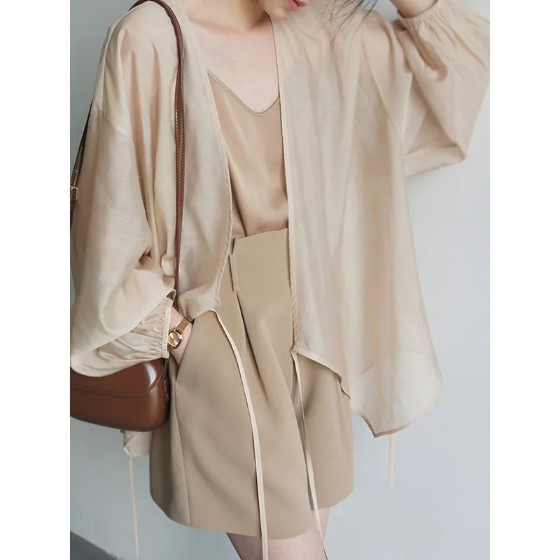 Lantern Sleeve Sun Protection Versatile Chiffon Slimming Symmetrical Exquisite Chic Shirt