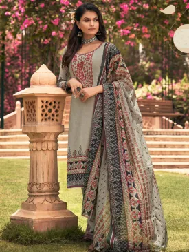 Lawn Cotton Grey Unstitched Suit Material with Embroidery