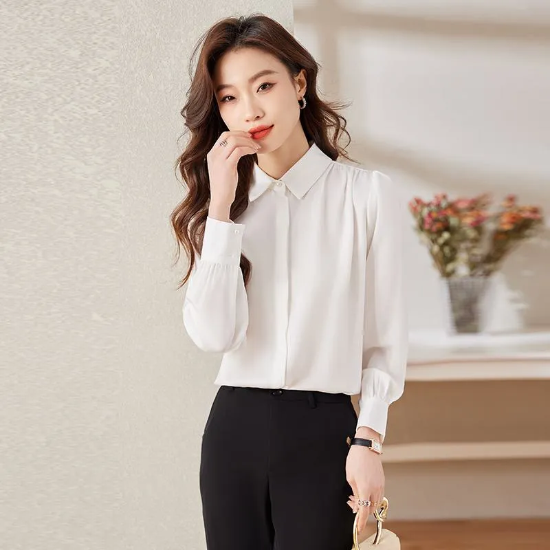 Loose Fit Satin Finish Bubble Sleeve Chic Niche Shirt