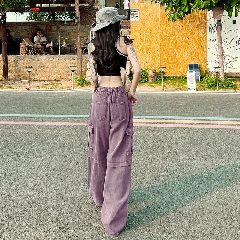 Loose Fit Straight Leg Retro High-Waisted Purple Workwear Jeans