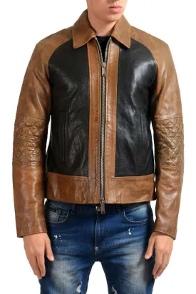 Men Brown Black Branded Motorbike Leather Jacket, Classic Trendy Scooter Fashion Zipper Jacket