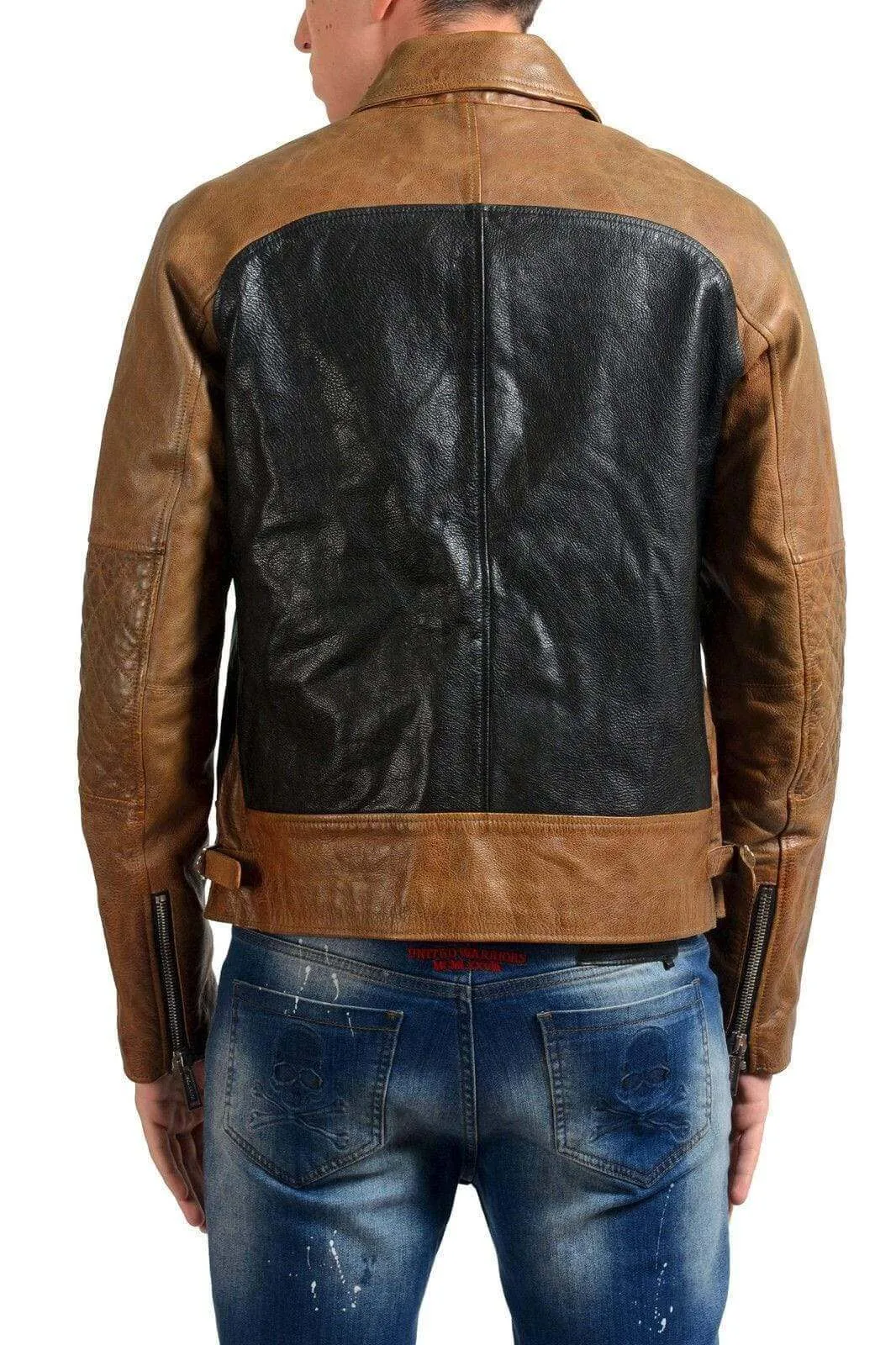 Men Brown Black Branded Motorbike Leather Jacket, Classic Trendy Scooter Fashion Zipper Jacket