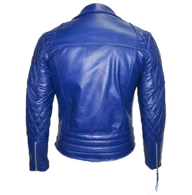 Men Motorcycle Style Leather Jacket Desperado's Electric Blue Leather Jacket