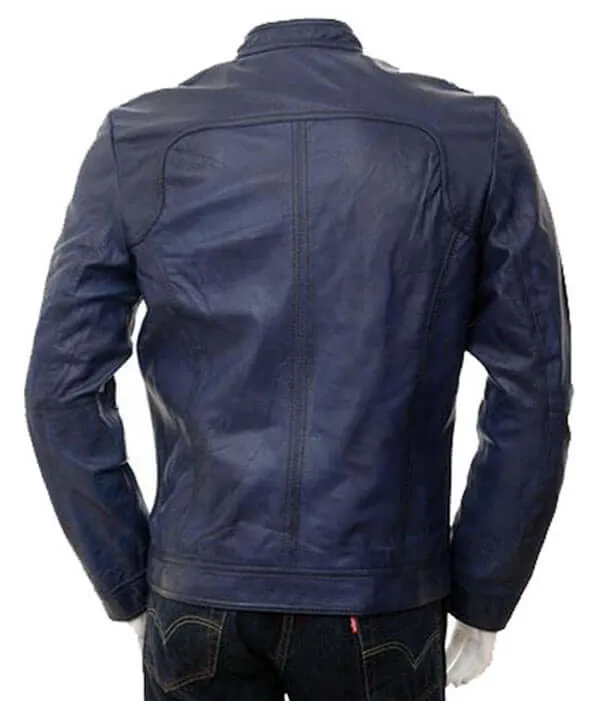 Men Navy Blue Leather Jackets Soft Lambskin Biker Style For Stylish Men