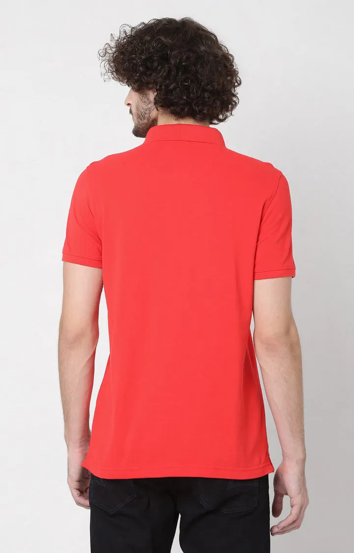 Men Premium Coral Cotton Regular Fit Polo T-Shirt- Underjeans By Spykar