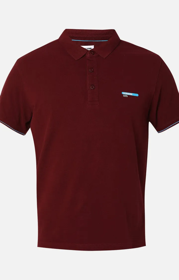 Men Premium Wine Cotton Regular Fit Polo T-Shirt Underjeans By Spykar