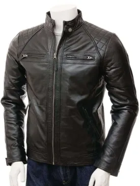 Men's Black Biker Leather Jacket, Genuine fashion biker jacket