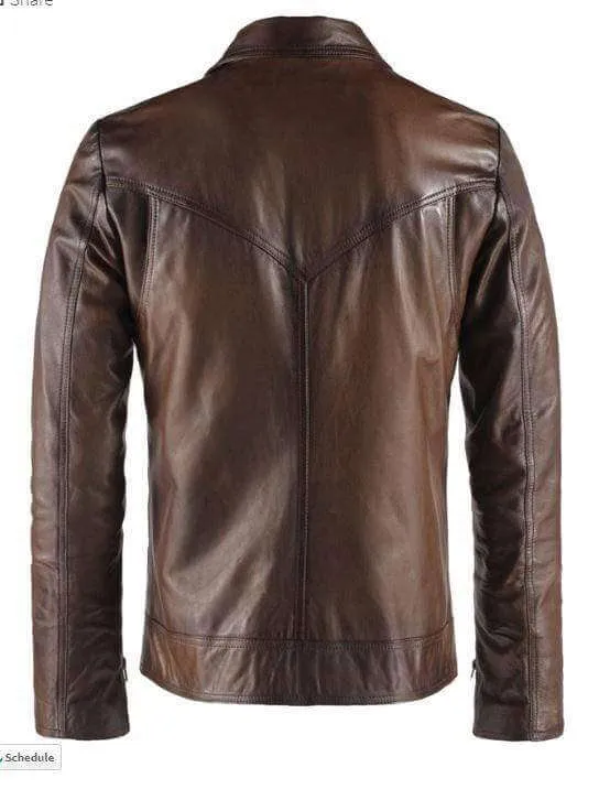 Men's Brown Leather Slim fit Biker Motorcycle Casual Jacket