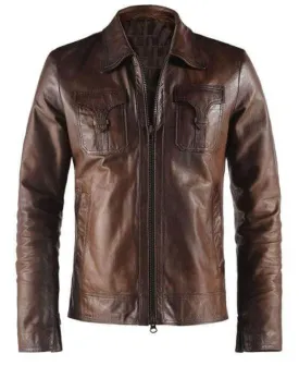 Men's Brown Leather Slim fit Biker Motorcycle Casual Jacket