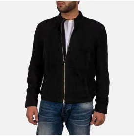 Men's Genuine Black Suede Leather Jacket, Men's Biker Zipper Jacket