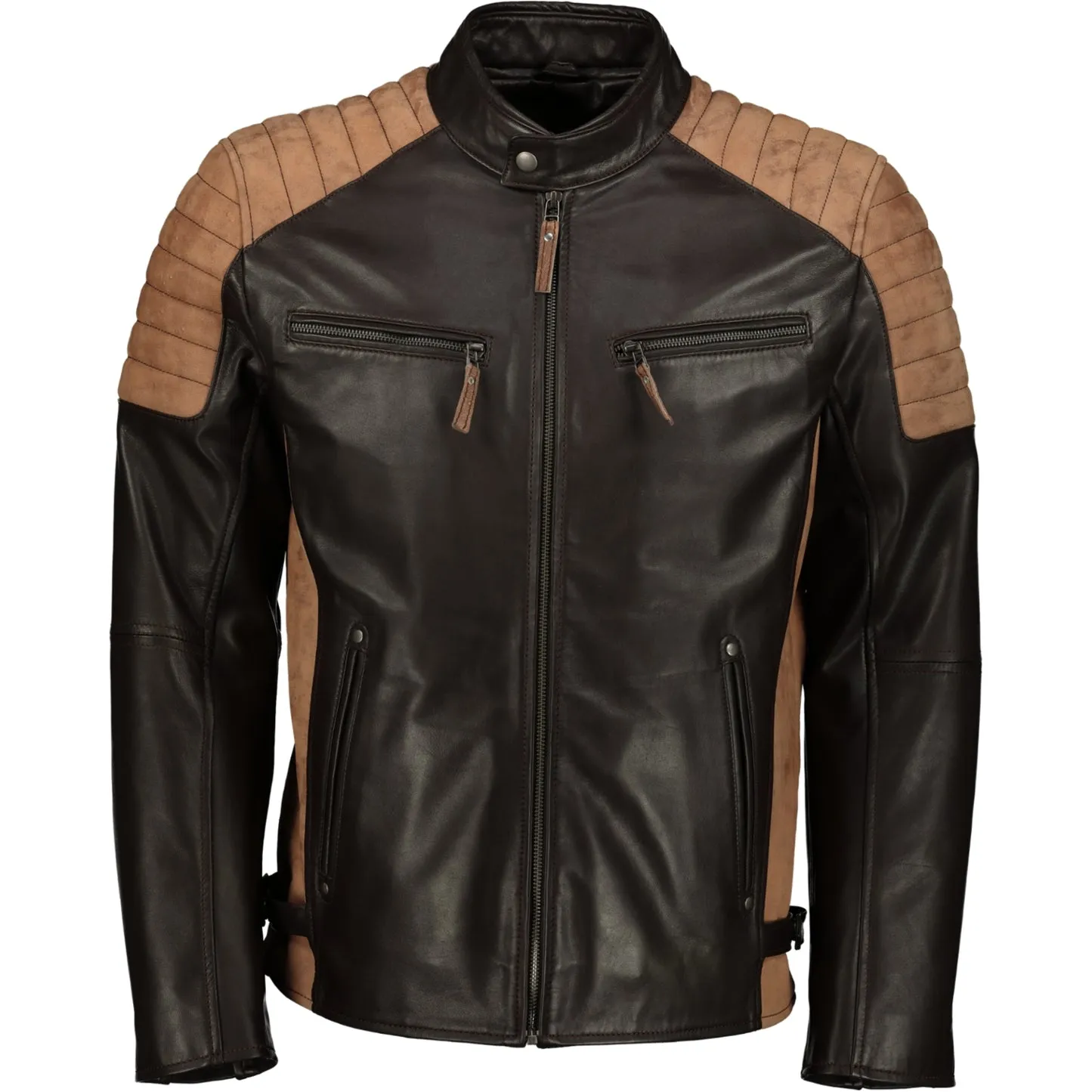 Men's Two Tone Brown Motorcycle Bomber Leather Jacket