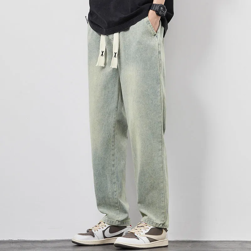 Men's Washed Out Denim Wide Leg Jeans