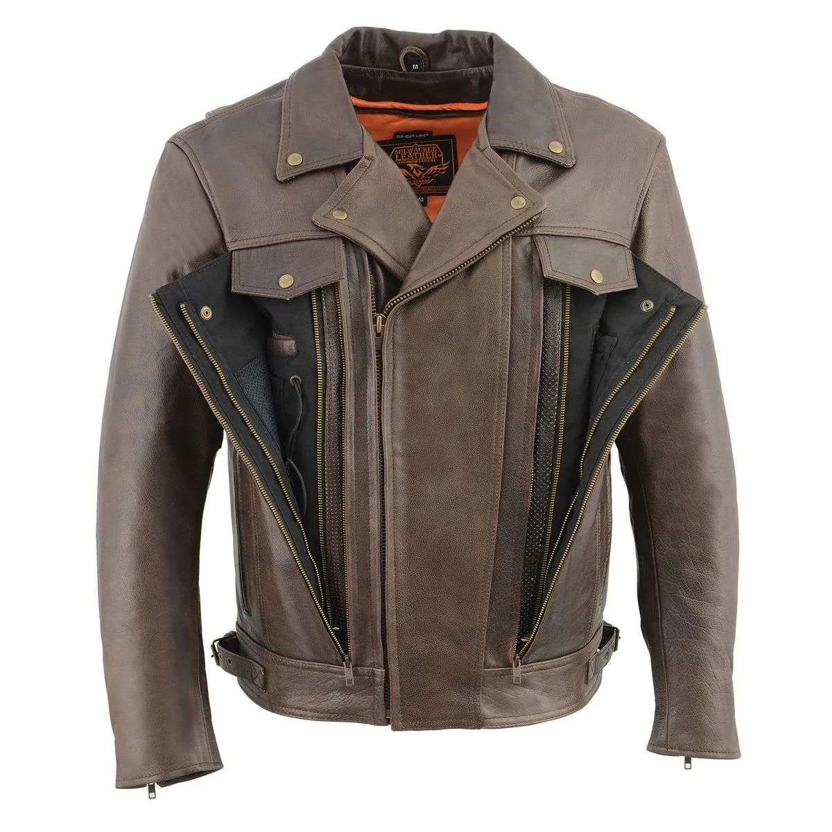 Milwaukee Leather MLM1522 Men's ‘Vented’ Retro Brown Leather Motorcycle Jacket