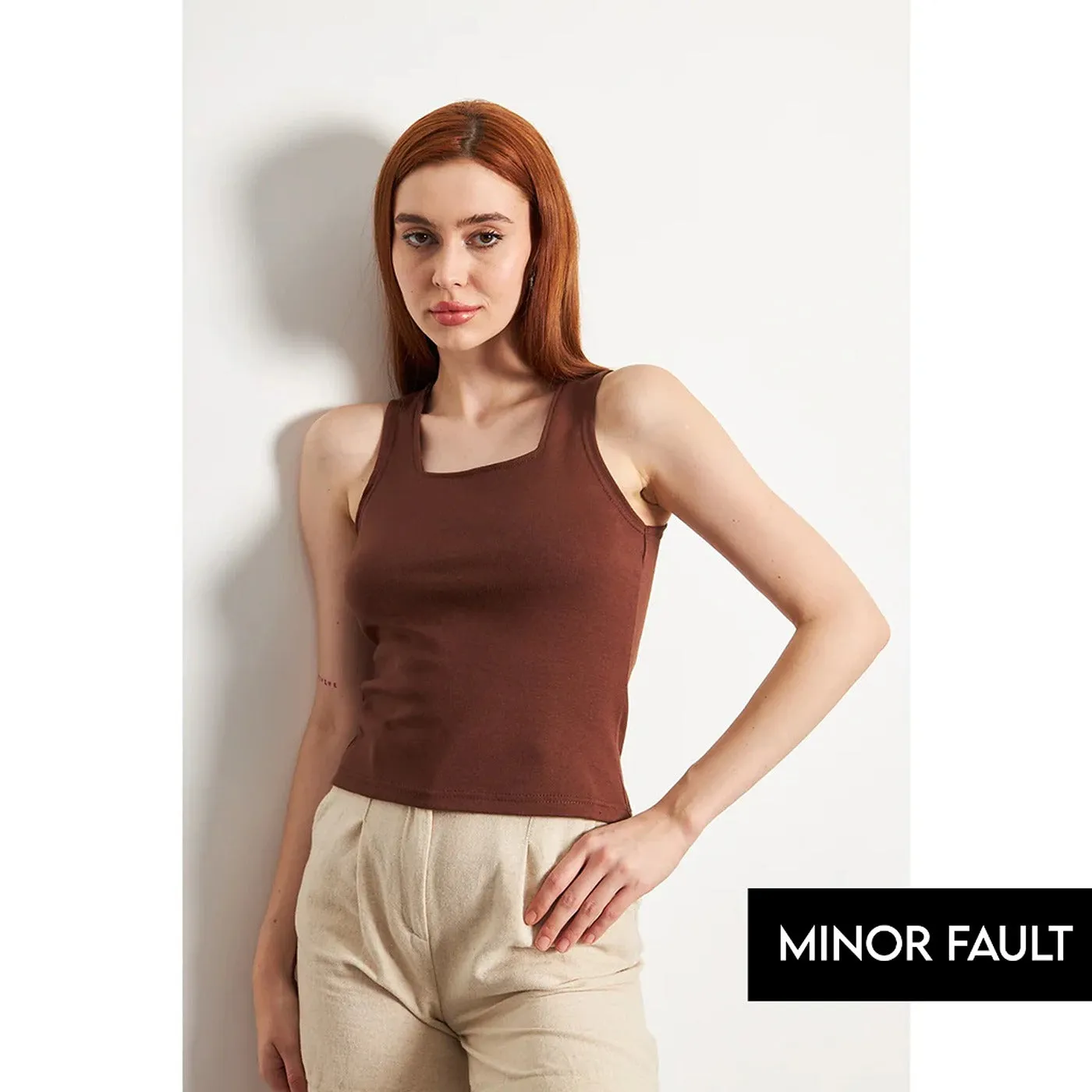 (Minor Fault) Brown Square Neck Tank Top