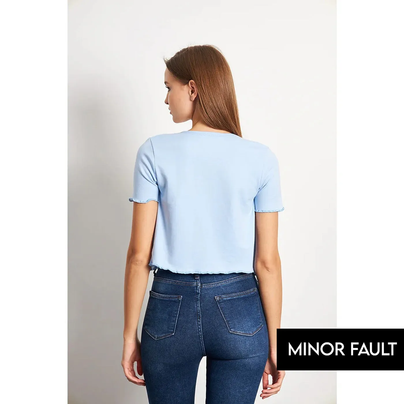 (Minor Fault) Light Blue Button Down Crop Top