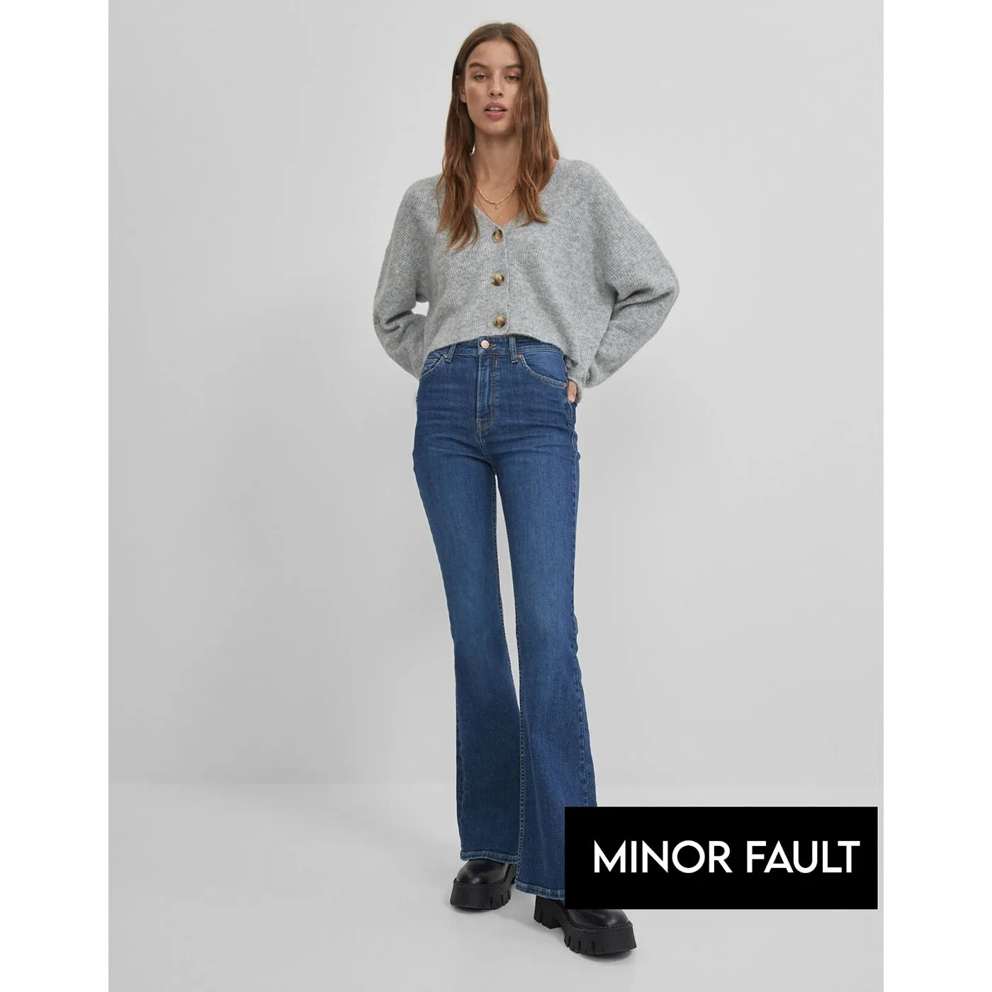 (Minor Fault) Mid Blue High Rise Flare Jeans