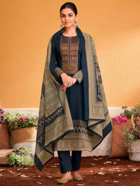 Mumtaz Arts Pure Cotton Satin Unstitched Salwar Suit Dark Navy Blue