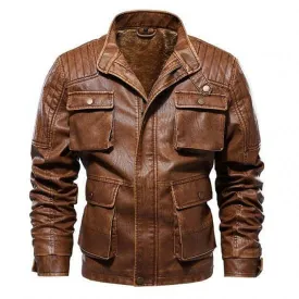 Navan Mens Brown Four Pocket Vintage Leather Jacket