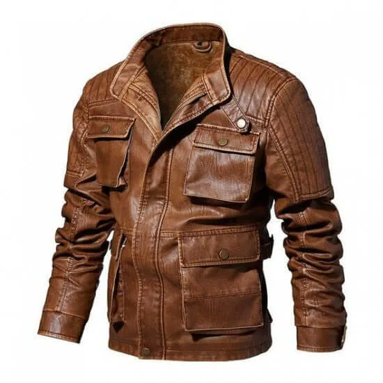 Navan Mens Brown Four Pocket Vintage Leather Jacket