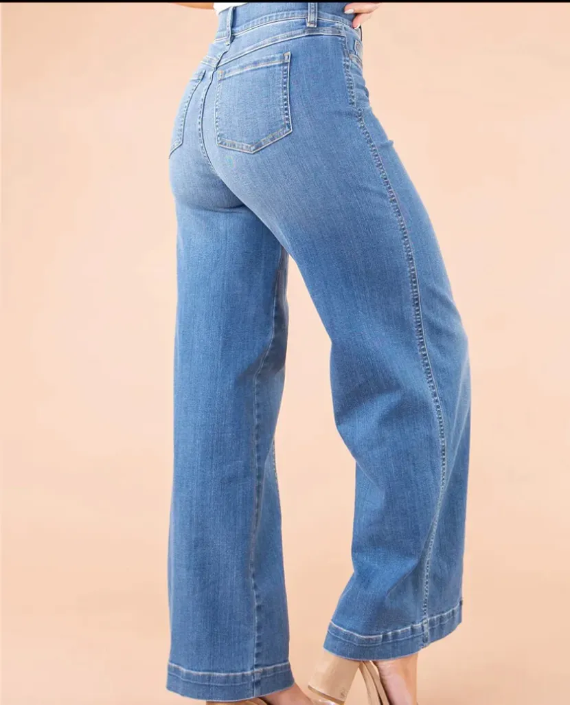 OCW Front Seamed Wide Leg Jeans For Women Soft