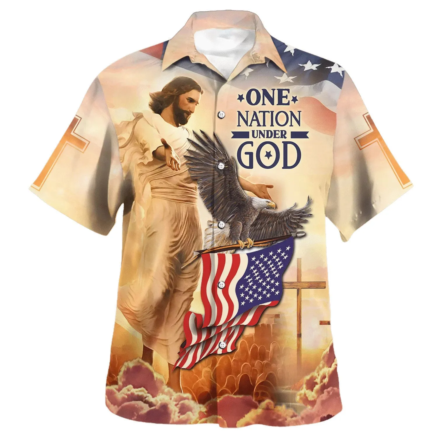 One Nation Under God Jesus Eagle Hawaiian Shirts For Men & Women - Christian Hawaiian Shirt - Hawaiian Summer Shirts