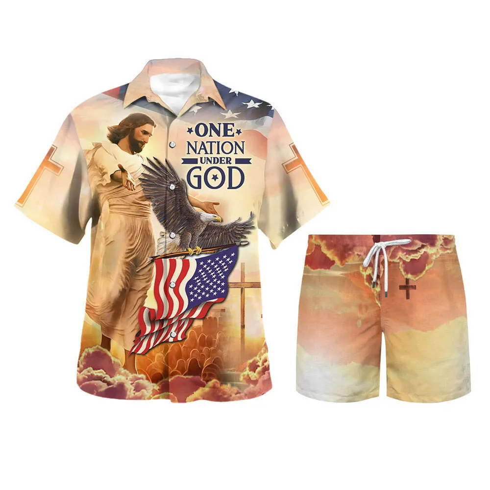 One Nation Under God Jesus Eagle Hawaiian Shirts For Men & Women - Christian Hawaiian Shirt - Hawaiian Summer Shirts