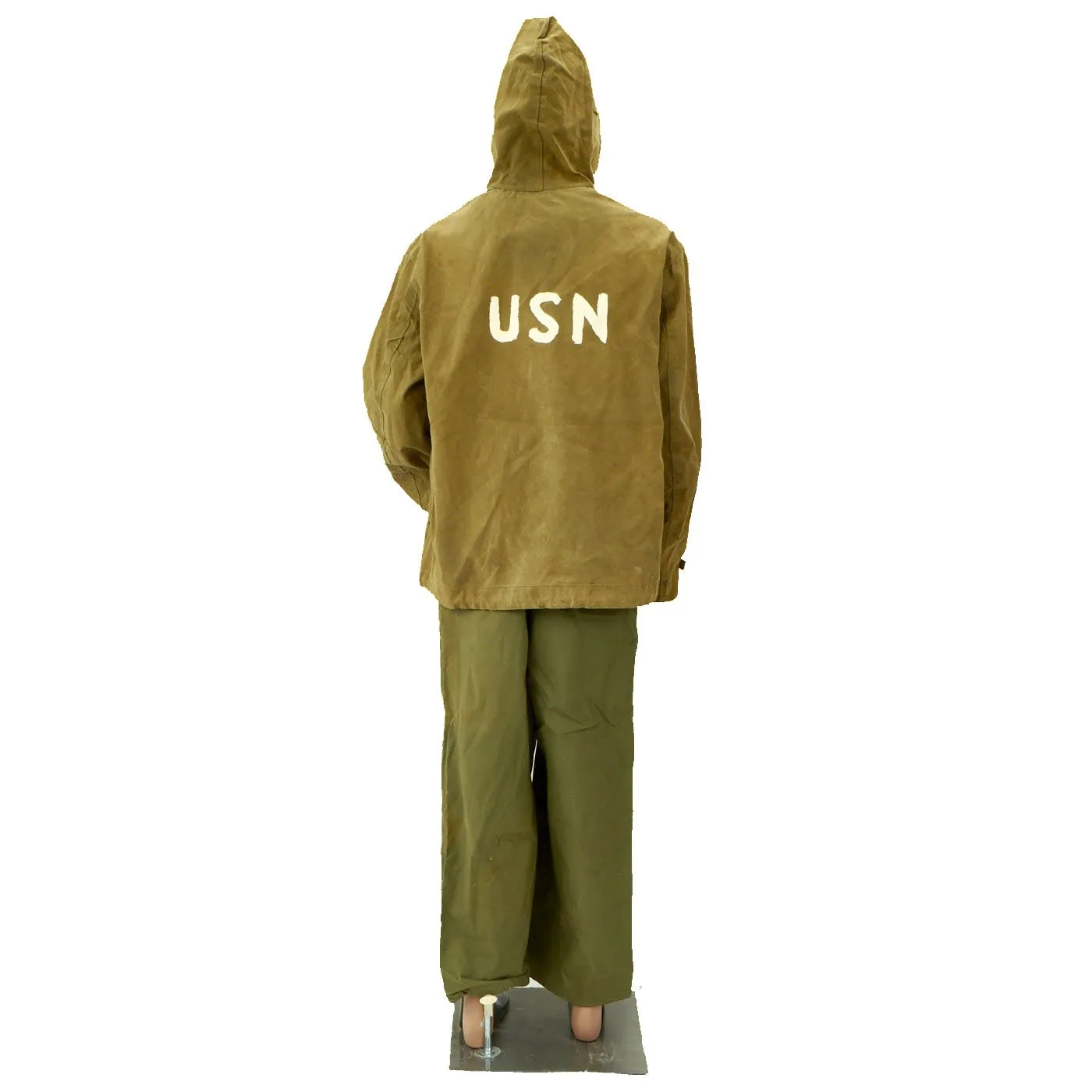 Original U.S. WWII Navy Beach Battalion Paint N-2 Rain Uniform with M-7 Rubberized Boots - As Seen In Book