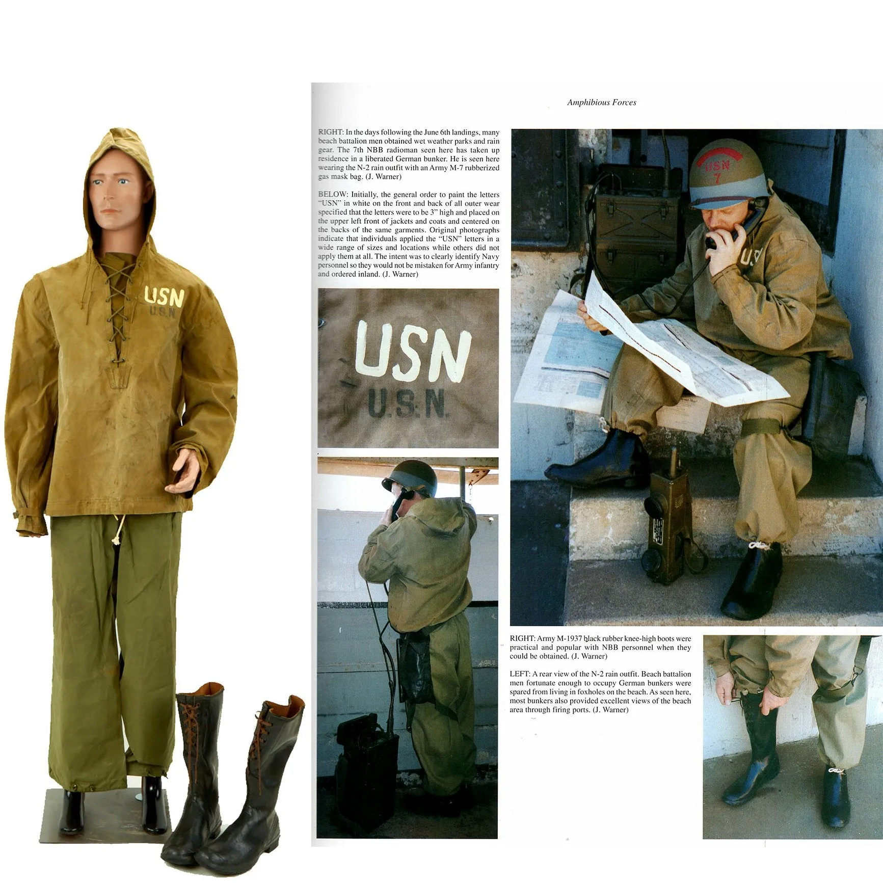 Original U.S. WWII Navy Beach Battalion Paint N-2 Rain Uniform with M-7 Rubberized Boots - As Seen In Book