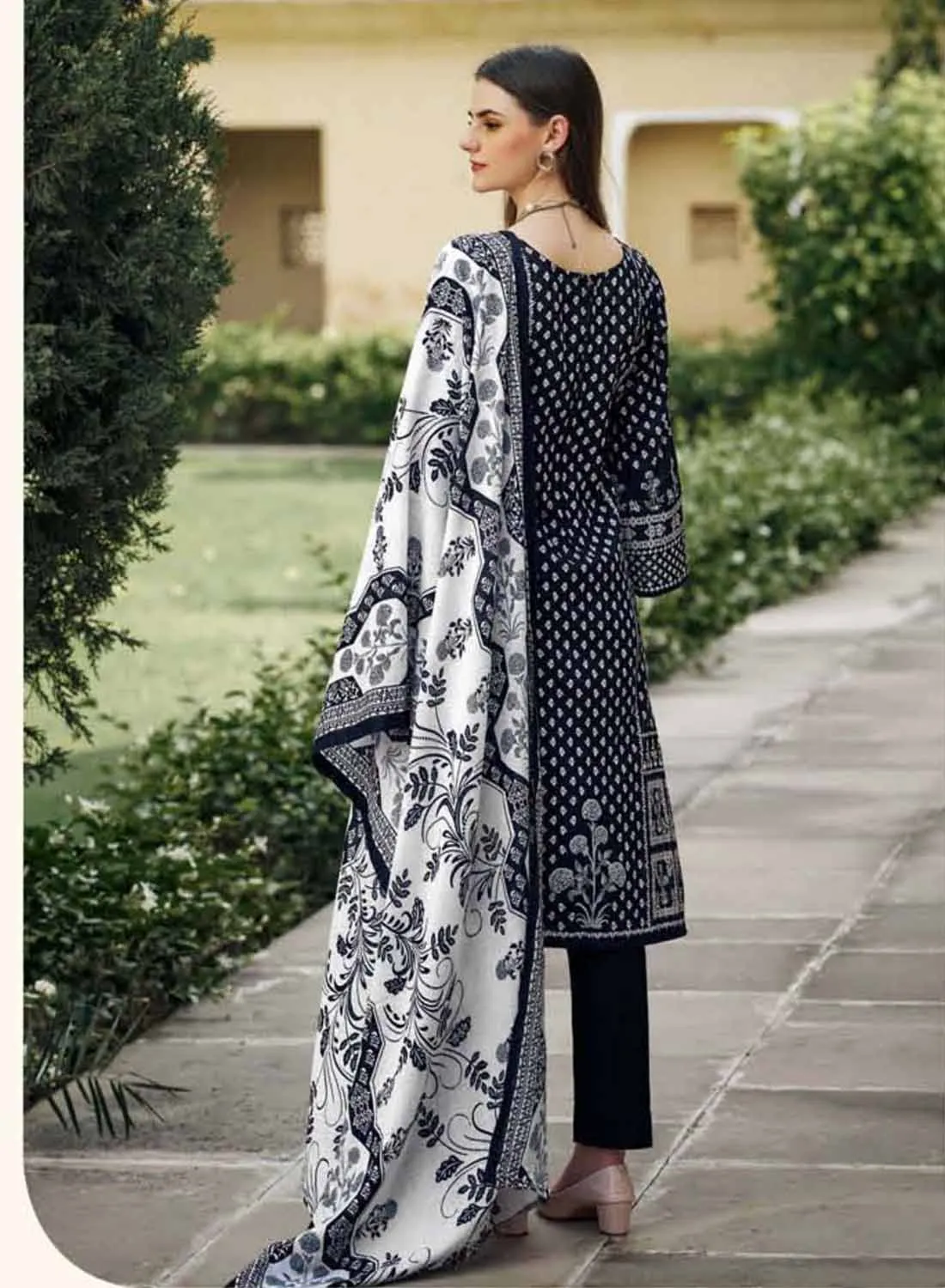 Pakistani Print Unstitched Pure Cotton Suit with Embroidery for Women