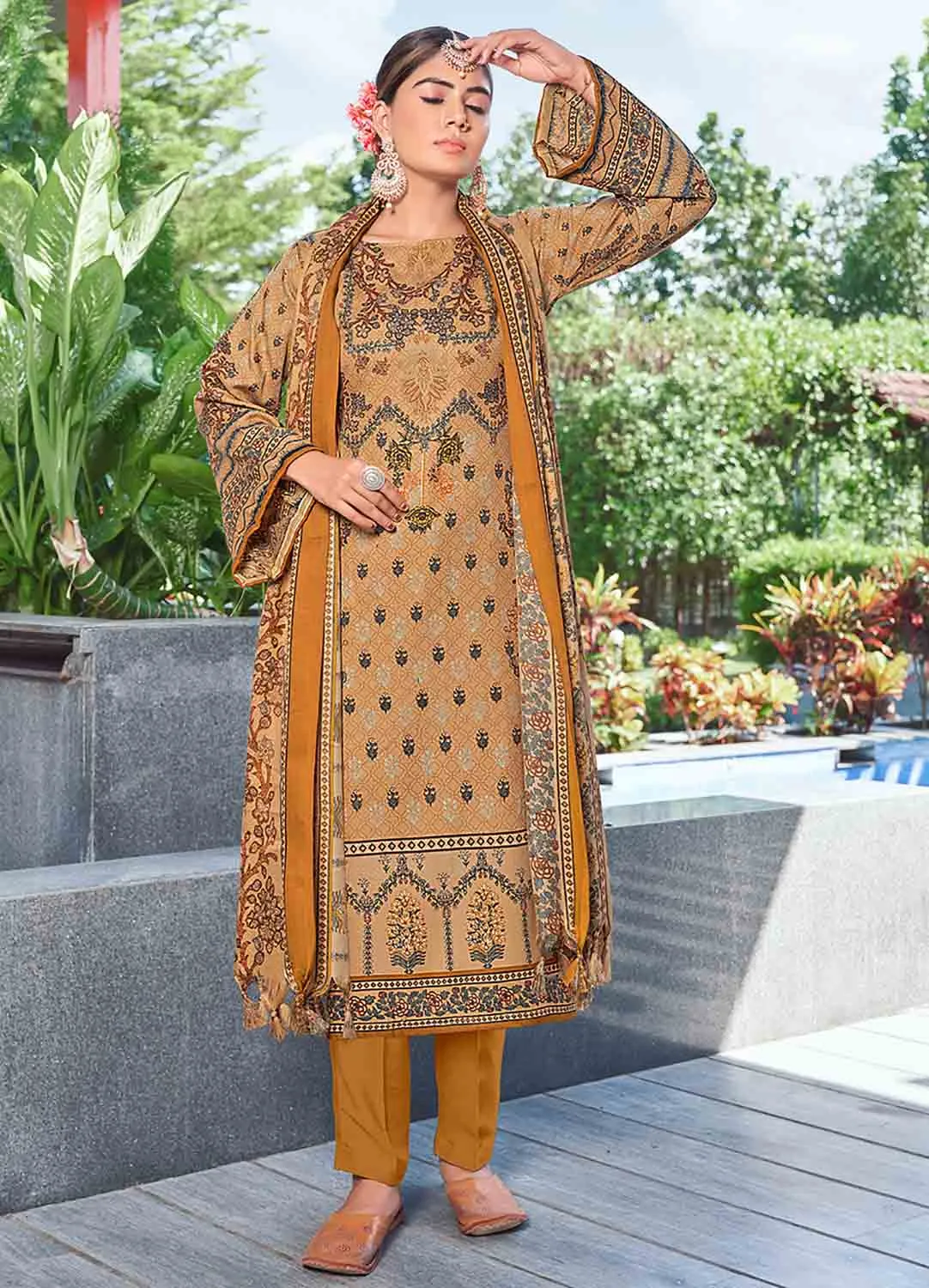 Pakistani Print Women's Pashmina Winter Suit Dress Material