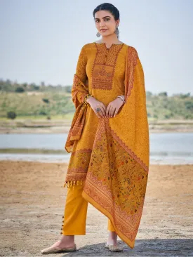 Pashmina Yellow Unstitched Suits Dress Material for Woman