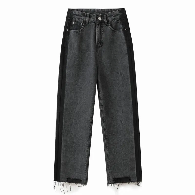 Patchwork Gradient Plus Loose Fit Straight High-Waisted Wide-Leg Jeans