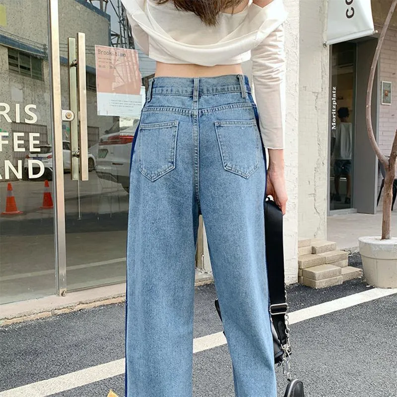 Patchwork Gradient Plus Loose Fit Straight High-Waisted Wide-Leg Jeans