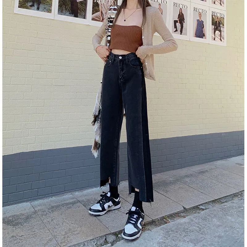 Patchwork Gradient Plus Loose Fit Straight High-Waisted Wide-Leg Jeans