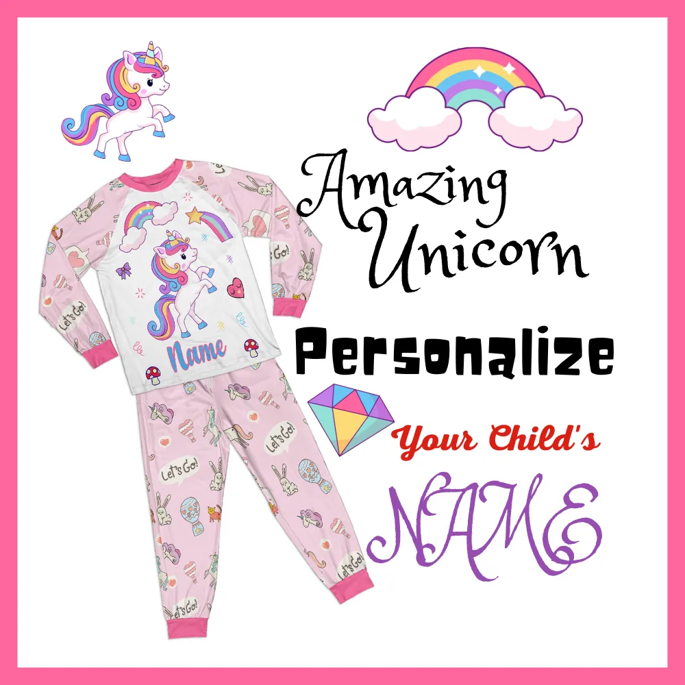 Personalized Family Pajama Sets | Matching Xmas Jammies for KIDS | Christmas Holiday family PJs | Pink UNICORN nightsuit