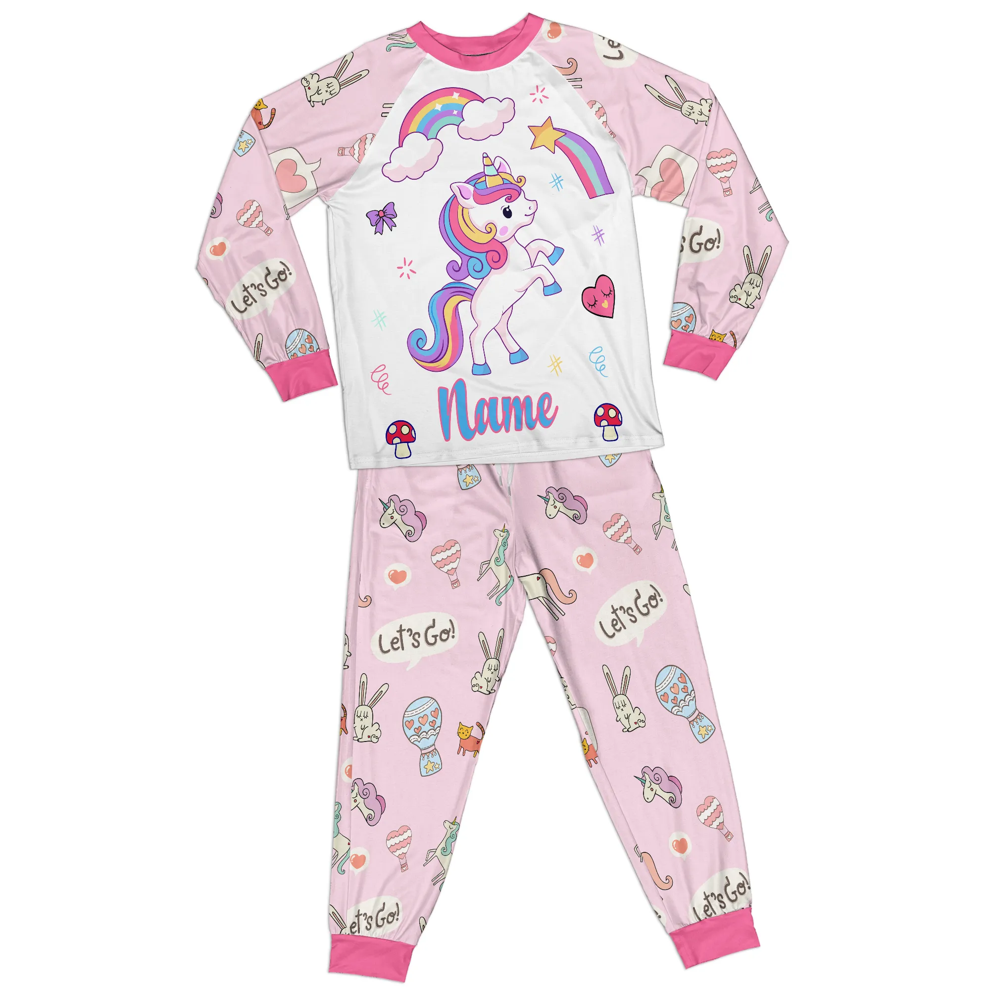 Personalized Family Pajama Sets | Matching Xmas Jammies for KIDS | Christmas Holiday family PJs | Pink UNICORN nightsuit