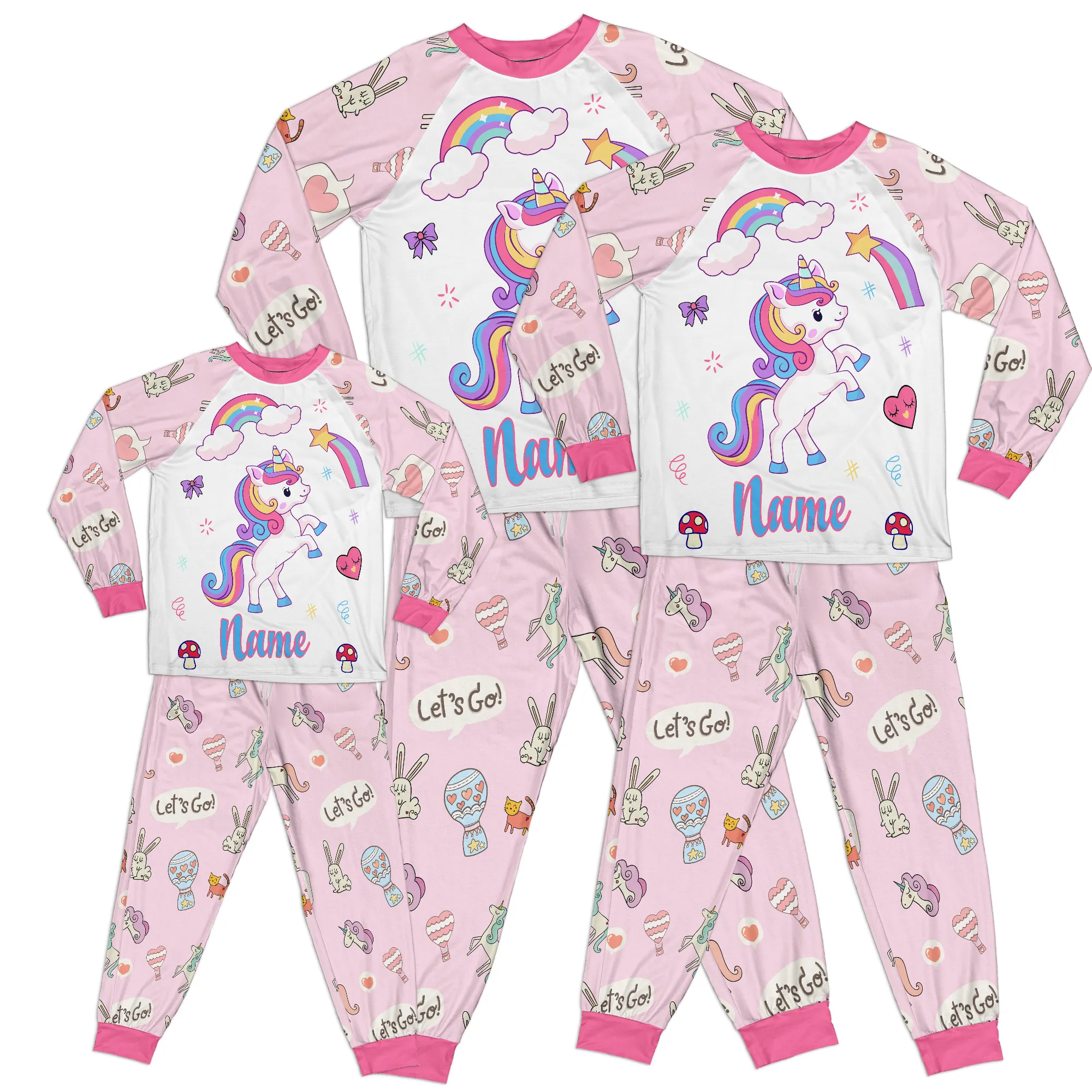 Personalized Family Pajama Sets | Matching Xmas Jammies for KIDS | Christmas Holiday family PJs | Pink UNICORN nightsuit