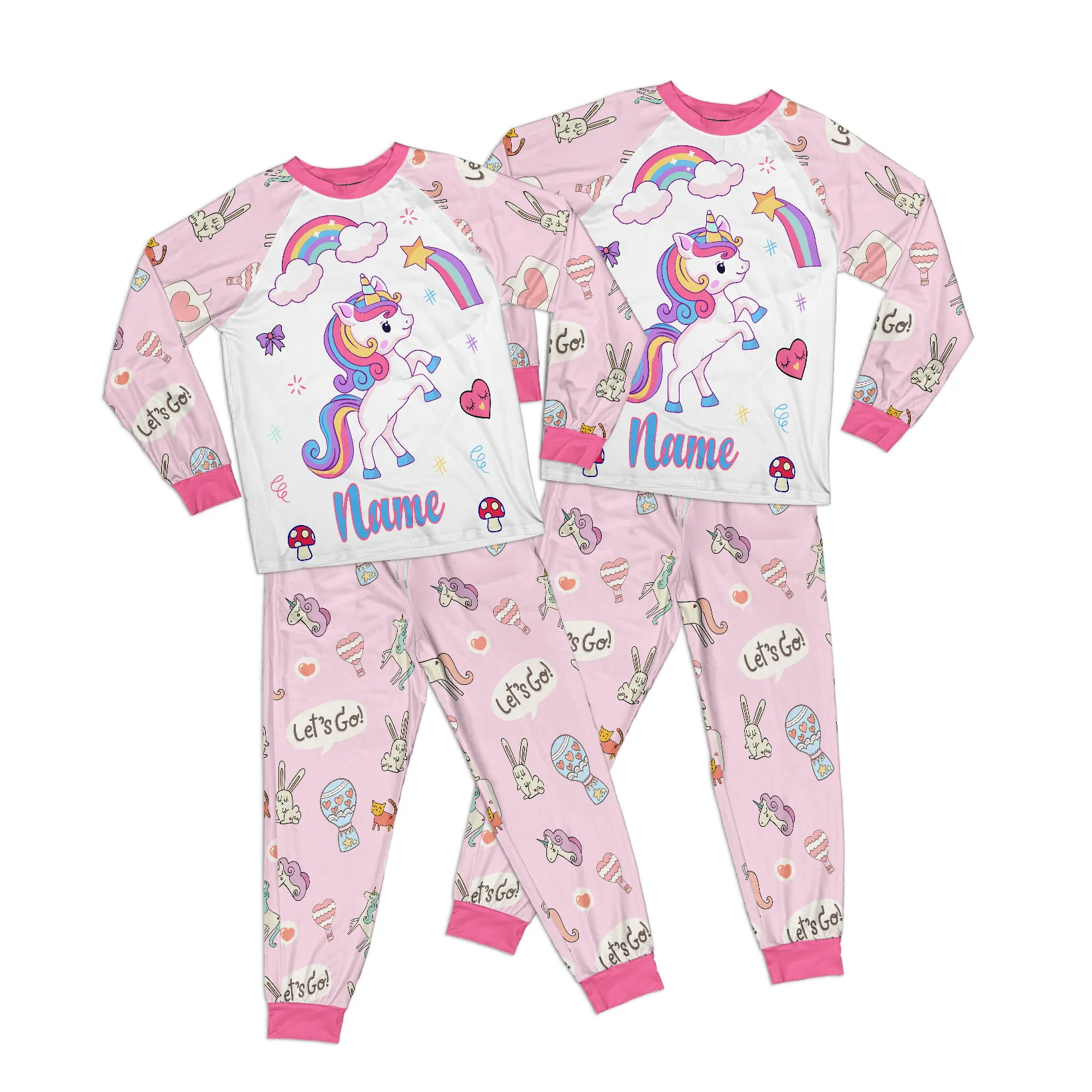 Personalized Family Pajama Sets | Matching Xmas Jammies for KIDS | Christmas Holiday family PJs | Pink UNICORN nightsuit