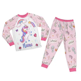 Personalized Family Pajama Sets | Matching Xmas Jammies for KIDS | Christmas Holiday family PJs | Pink UNICORN nightsuit