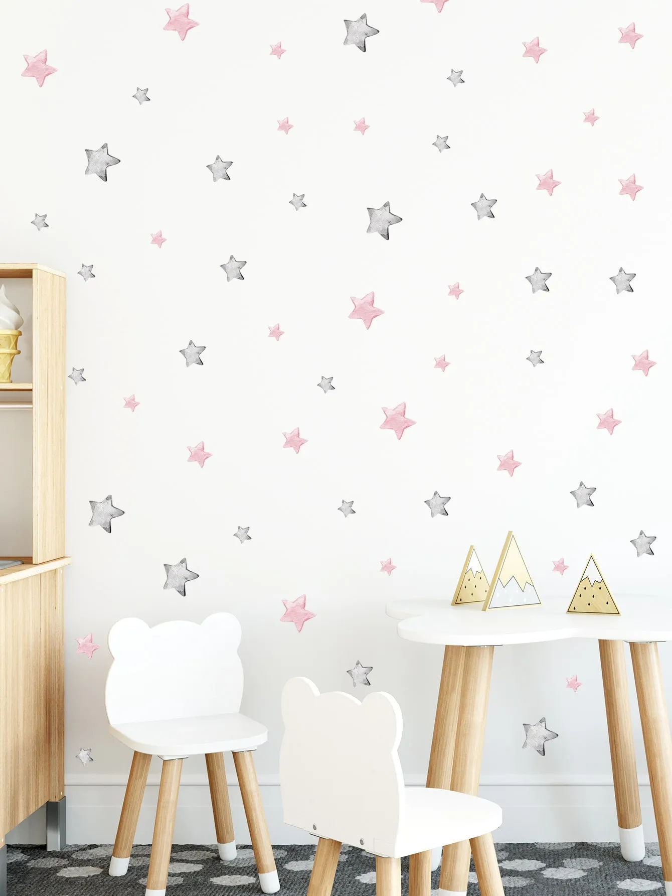 Pink and Grey Stars Wall Sticker Cartoon Self Adhesive Wall Art Decal For Kids